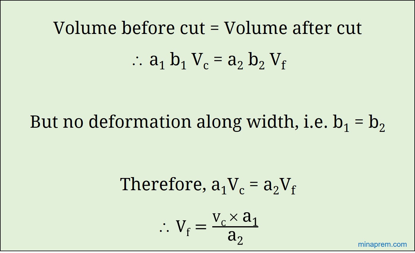 Chip velocity from cutting velocity, uncut and cut chip thickness