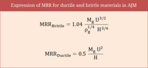 Expression of MRR for ductile and brittle materials in AJM